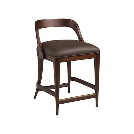 Mid Century Modern  Low Back Counter Stool with Leather Seat