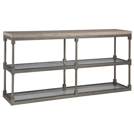 Transitional Metal Console Table with Travertine Top