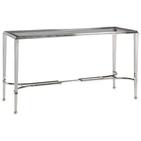 Transitional Metal Console Table with Glass Top