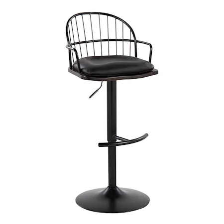 Farmhouse Black Adjustable Swivel Barstool with Arms and Removable Upholstered Cushion