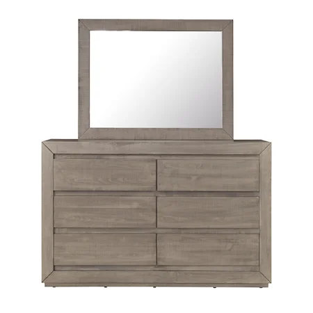 Transitional 6-Drawer Double Dresser & Mirror