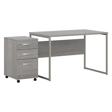 Bush Business Furniture Hybrid 48W X 30D Computer Table Desk With 3 Drawer Mobile File Cabinet In Platinum Gray