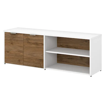 Bush Business Furniture Jamestown Low Storage Cabinet With Doors And Shelves In White And Fresh Walnut