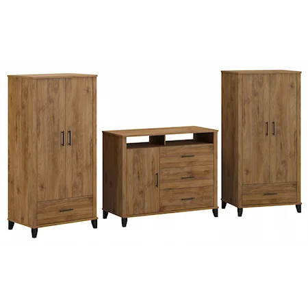 Bush Furniture Somerset Large Armoire Cabinets With Dresser Tv Stand In Fresh Walnut