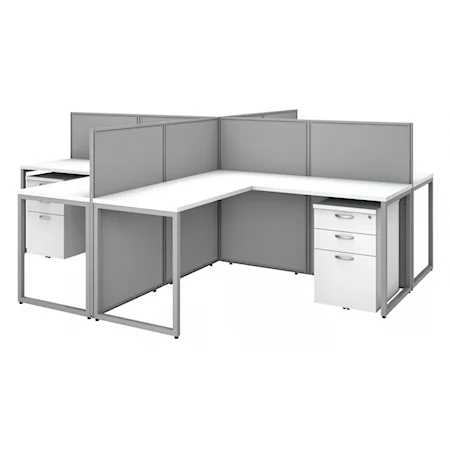 Bush Business Furniture Easy Office 60W 4 Person L Shaped Cubicle Desk With Drawers And 45H Panels In Pure White
