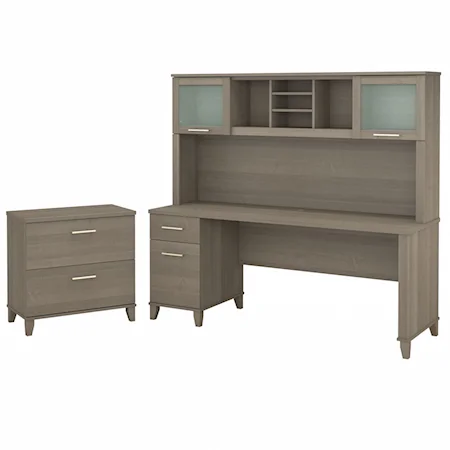 Bush Furniture Somerset 72W Office Desk With Hutch And Lateral File Cabinet In Ash Gray
