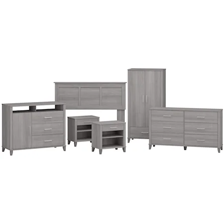 Bush Furniture Somerset 6 Piece Bedroom Set With Full/Queen Size Headboard And Storage In Platinum Gray