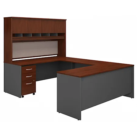 Bush Business Furniture Series C 72W U Shaped Desk With Hutch And Storage In Hansen Cherry