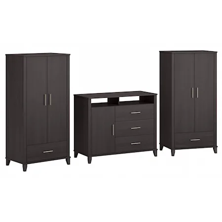 Bush Furniture Somerset Large Armoire Cabinets With Dresser Tv Stand In Storm Gray