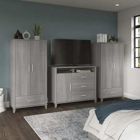 Bush Furniture Somerset Large Armoire Cabinets With Dresser Tv Stand In Platinum Gray