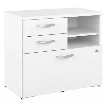 Bush Business Furniture Hybrid Office Storage Cabinet With Drawers And Shelves In White