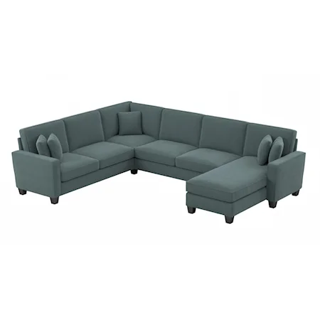 Bush Furniture Stockton 128W U Shaped Sectional Couch With Reversible Chaise Lounge In Turkish Blue Herringbone