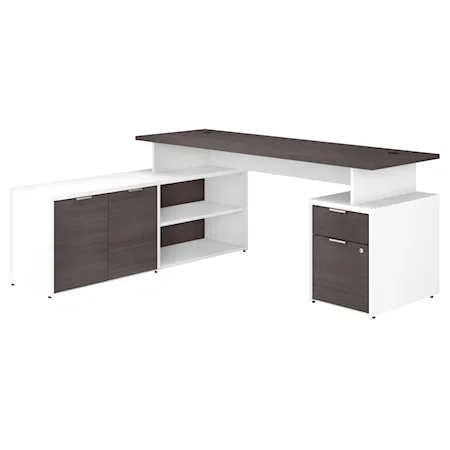 Bush Business Furniture Jamestown 72W L Shaped Desk With Drawers In White And Storm Gray