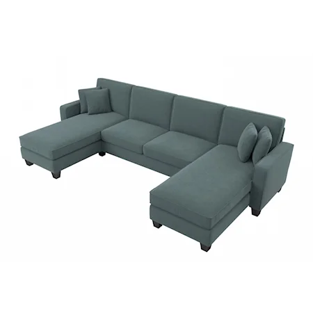 Bush Furniture Stockton 131W Sectional Couch With Double Chaise Lounge In Turkish Blue Herringbone