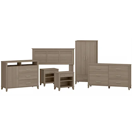 Bush Furniture Somerset 6 Piece Bedroom Set With Full/Queen Size Headboard And Storage In Ash Gray