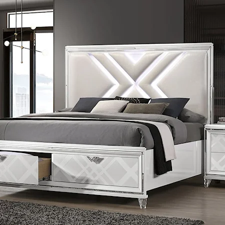 Emmeline Contemporary King Platform Storage Bed with Built-in LED Lighting