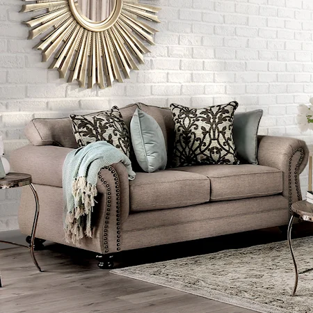 Transitional Loveseat with Camelback Design