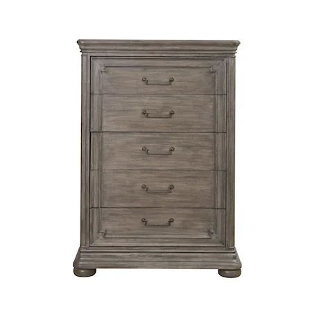 Traditional 5-Drawer Chest in Gray / Brown Finish