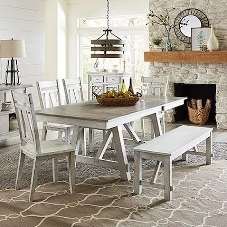 6-Piece Rect. Dining Table Set with Bench