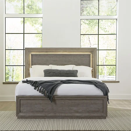 Contemporary King Panel Bed with LED Headboard