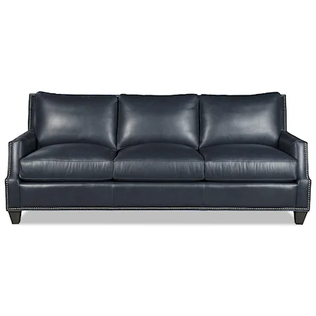 Transitional Leather Sofa with Nailhead Studs