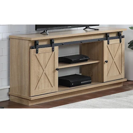 Relaxed Vintage TV Stand with Sliding Barn Doors and Wire Management