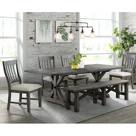 6-Piece Rustic Dining Set with Bench