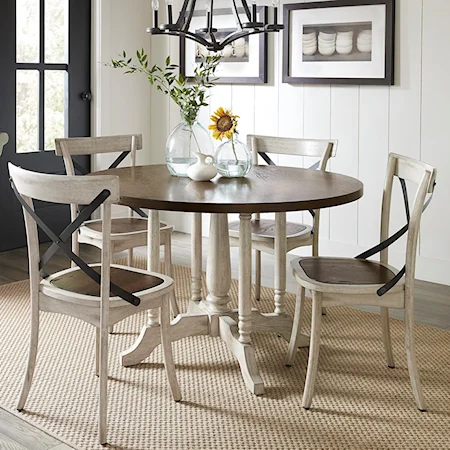 Traditional 5-Piece Round Dining Table Set with Bistro Chairs