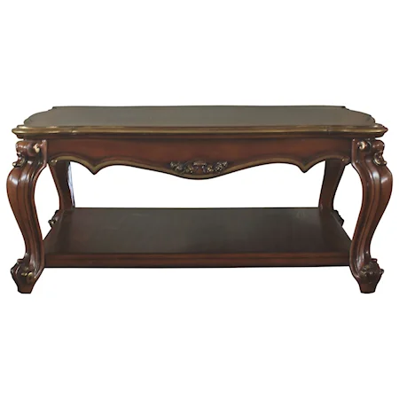 Traditional Square Coffee Table with Ornate Carvings and 1 Shelf