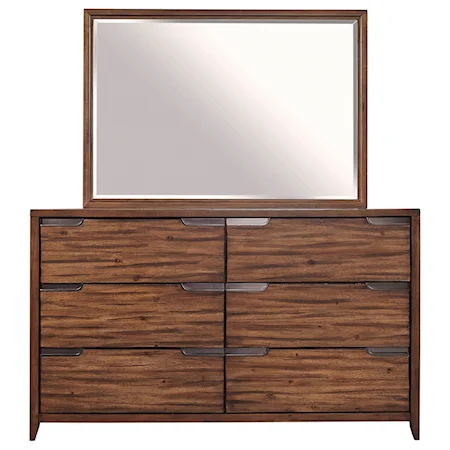 Transitional Dresser and Mirror with Felt-Lined Top Drawer