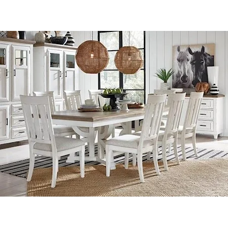 Cottage Style 9-Piece Dining Set with Upholstered Chairs