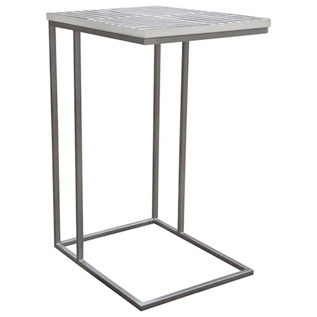 C-Table Accent Table w/ Bone Inlay in Linear Pattern & Iron Base