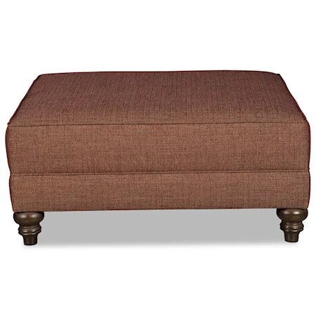 Customizable Large Square Ottoman with Welt Cords and Turned Feet