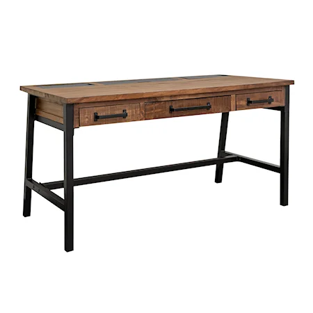 Rustic Industrial Solid Mango Wood Desk with Outlets