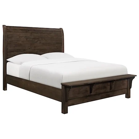 Rustic King Sleigh Bed in Brown Finish