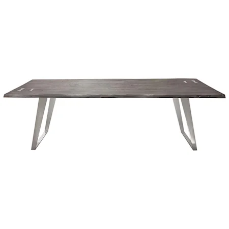 Solid Acacia Wood Dining Table in Espresso Finish w/ Silver Metal Inlay & Base