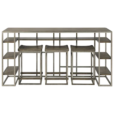 Industrial Contemporary 4-Piece Console Table and Stool Set