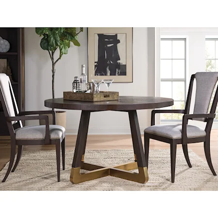 Modern Round Dining Table with Antique Brass Base