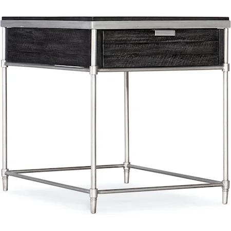 Transitional Rectangular Metal and Wood End Table with Drawer