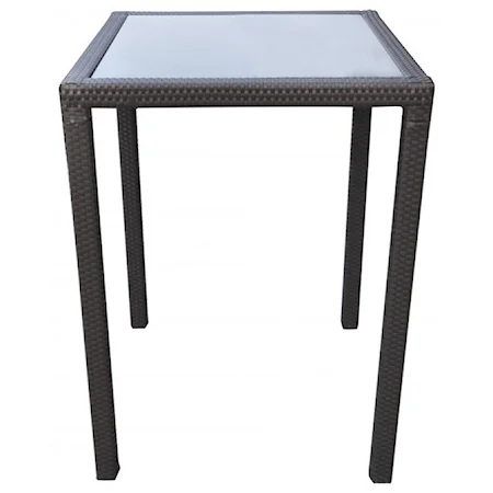 Outdoor Patio Wicker Bar Table with Black Glass Top