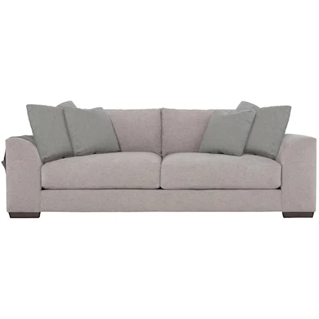 Casual Upholstered Sofa with Leather Outside Pocket