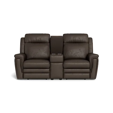 Asher Contemporary Power Reclining Console Loveseat with Power Headrest & Lumbar