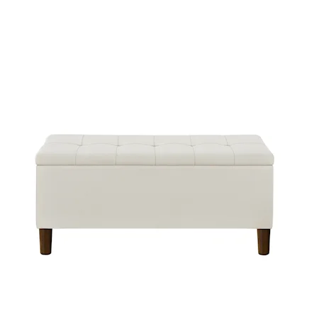 Transitional Storage Bench with Grid-Tufted Seat in Cream