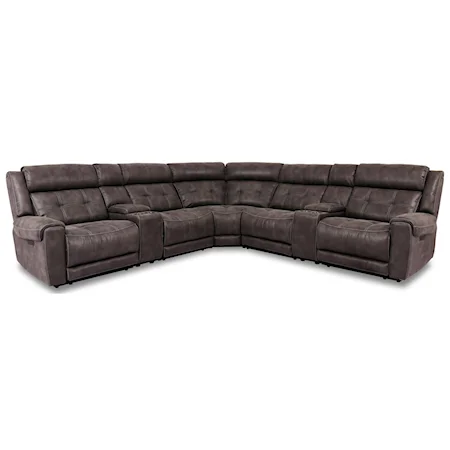 Contemporary 7-Piece Power Reclining Sectional with Power Headrests and USB Ports