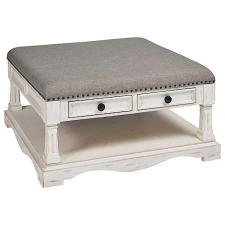 Farmhouse Square Upholstered Cocktail Table with Nailhead Trim