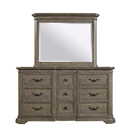 Traditional Dresser and Mirror Set with Felt-Lined Drawers