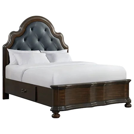 Traditional Queen 2-Drawer Platform Storage Bed with Upholstered Headboard
