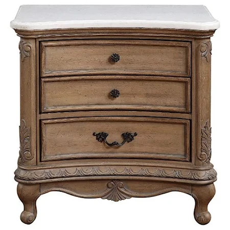 Relaxed Vintage 3-Drawer Nightstand with Marble Top