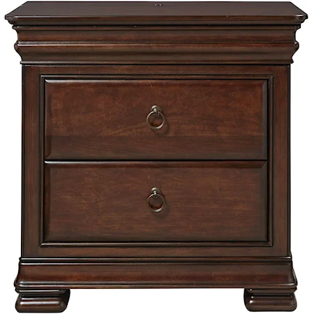 Transitional Nightstand with Outlet and Hidden Top Rail Drawer