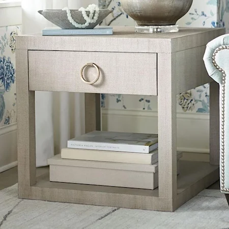 Transitional Raffia End / Bedside Table with 1 Drawer